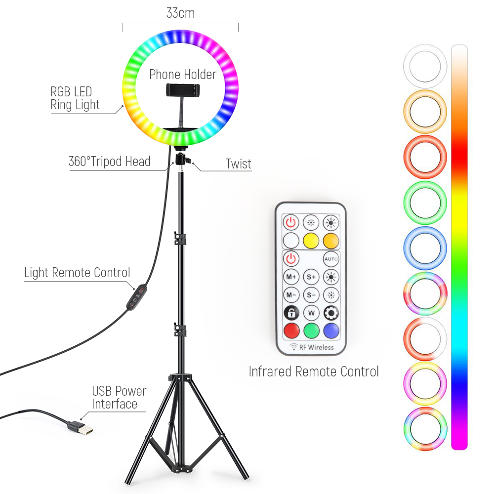 Photography Lighting Set Up - 13 인치 RGB Led Selfie 링